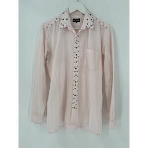 29 Broadway Vintage Button Up Womens 15 Small Medium Pink Beaded Long Sleeves